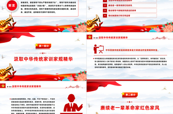 2025红色庄严培养新时代领导干部好家风PPT红色党建风把家风建设摆在重要位置课件模板免费下载