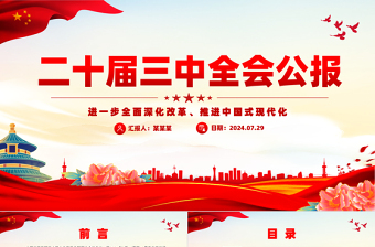 红色简洁党的二十届三中全会公报PPT创意简洁风学习贯彻三中全会精神党课课件免费下载
