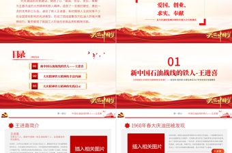 2025红色创意大庆精神铁人精神PPT建党100周年中国精神谱系爱国创业求实奉献学习先进党员王进喜当好标杆旗帜党课课件免费下载