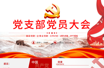 2025红色精美党支部党员大会PPT红色大气基层党组织党务工作总结问题分析及工作计划党课模板免费下载
