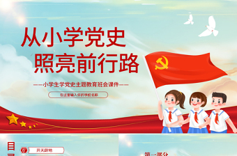 2025红色简洁从小学党史照亮前行路PPT童趣卡通风小学生学党史主题教育班会课件免费下载