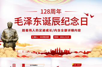 2025精美时尚毛泽东诞辰128周年纪念日PPT红色庄严缅怀心中永远的伟人毛主席党员学习专题党课免费下载