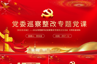 2025红色光效党委巡视整改PPT红色简洁党支部存在问题及整改措施民主生活会专题党课课件免费下载