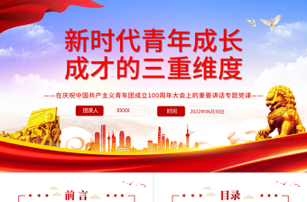 2025大气精美新时代青年成长成才的三重维度PPT学习在庆祝中国共产主义青年团成立100周年大会上的重要讲话专题党课免费下载