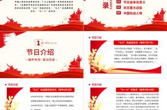 2025红色渐变纪念抗日战争胜利77周年PPT党政风中国人民抗日战争暨世界反法西斯战争胜利77周年纪念日课件模板免费下载
