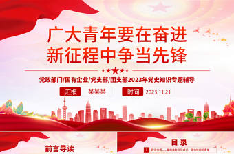 2025精美时尚新时代青年PPT红色党政风勇担时代赋予的历史使命党政部门国有企业党支部团支部党史知识专题辅导课件模板免费下载