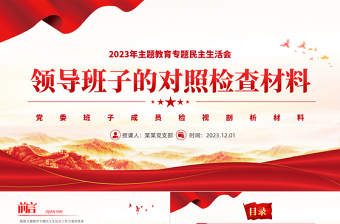 2025党委班子成员检视剖析材料PPT红色精美主题教育专题民主生活会党课课件免费下载