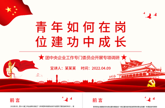 2025红色经典青年如何在岗位建功中成长PPT精美实用团中央企业工作专门委员会开展专项调研团课课件免费下载