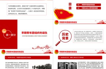 2025优质中国青年运动史PPT红色简洁五四以来党领导下的青年运动的光辉历程专题团课免费下载