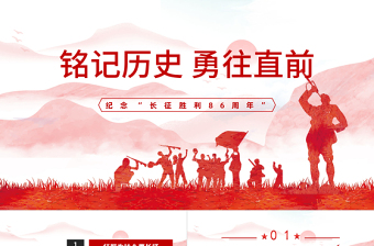 2025铭记历史勇往向前PPT红色大气风纪念长征胜利86周年专题党课课件模板免费下载