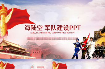 2025红色简洁国防建设海陆空军军队部队军人主题PPT免费下载