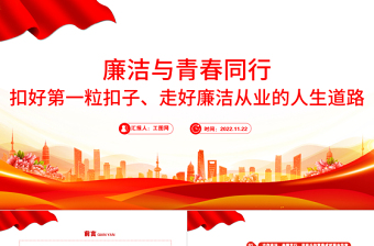 2025大气精美廉洁与青春同行PPT扣好第一粒扣子走好廉洁从业的人生道路青年宣教团课课件免费下载