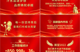 红金奢华奔跑2022PPT虎年年终颁奖典礼企业年会员工表彰大会舞台背景模板免费下载