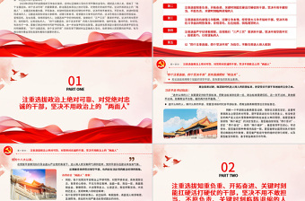 2025大气精美树立选人用人正确导向PPT红色质感风四个注重选拔四个坚决不用的用人导向专题党课课件免费下载
