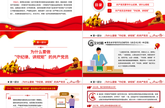 2025红色大气守纪律讲规矩PPT红色大气党政风争做一名守纪律讲规矩的共产党员专题课件模板免费下载