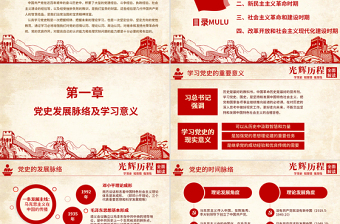 2025红色大气光辉的历程中国共产党党史党课学习ppt模板免费下载