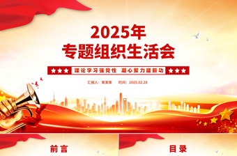 2025红色党政风组织生活会PPT红色简洁学校理论学习强党性凝心聚力建新功党课课件免费下载