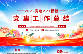 2025大气时尚蓝色党政风党建工作总结PPT模板免费下载