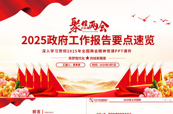 一文速览2025政府工作报告要点PPT党政风学习全国两会精神党课免费下载